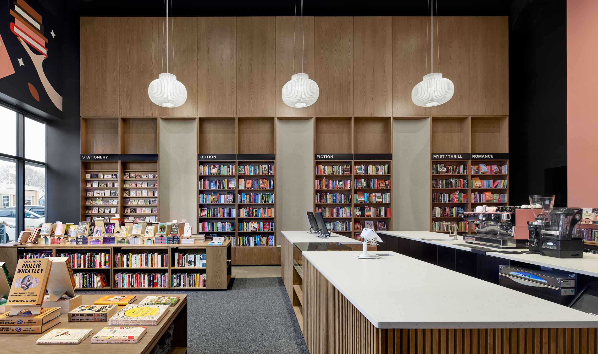 Bookshelves inside the book store