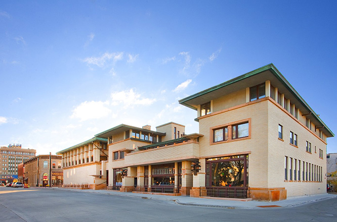 Outside view of the restored Frank Lloyd Wright hotel